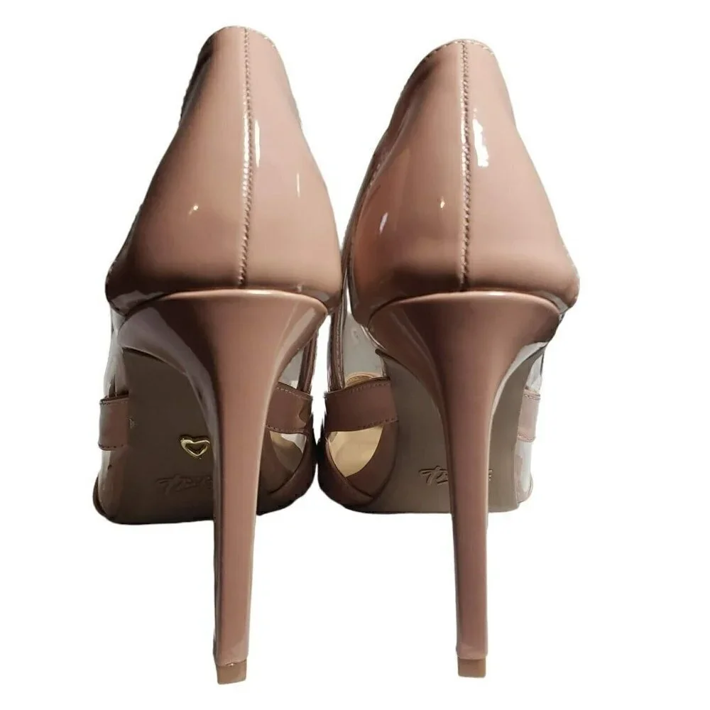 Thalia Sodi Womens Nessy  Nude Pointed Toe Clear Slip On Pumps High Heels Sz 9.5